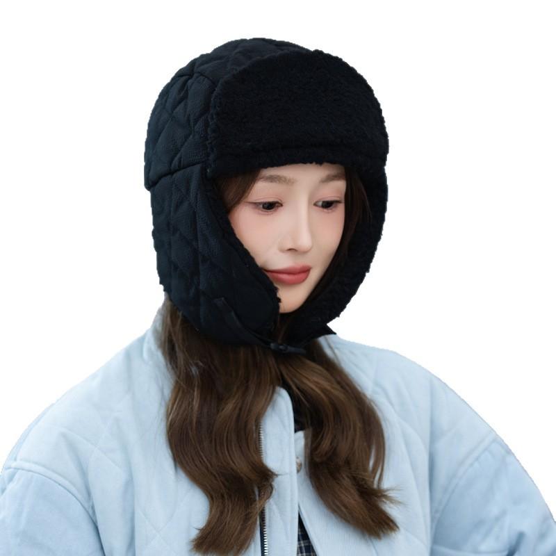 Winter Versatile Plaid Plush Lei Feng Hat Outdoor Trip Thickened Windproof and Warm Hat Japanese Casual Windproof Hat