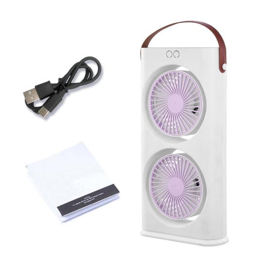 Stolní ventilátor s dvojitou hlavou a LED nočním světlem, Dobíjecí malý cirkulační ventilátor, Přenosný stolní ventilátor pro domácí kancelář, cestování