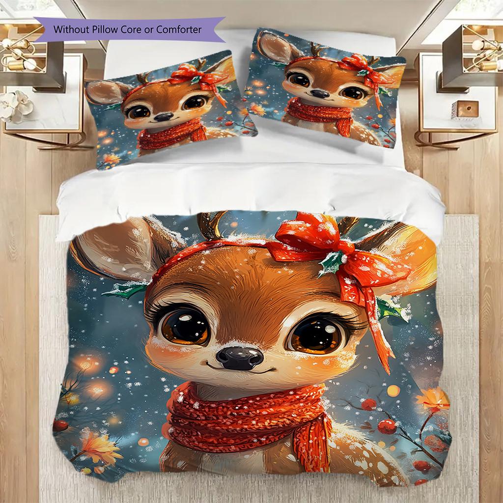 Elk Pattern Bedding Quilt Set Quilt Cover Pillowcase Home Decoration Birthday Gift (1 * Duvet Cover + 2 * Pillowcase, Without Core)
