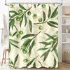 Olive Branches Shower Curtain Natural Green Fruit Pattern, Waterproof Fabric Decor For Bathroom Tiles Backdrop In Bathrooms Kitc