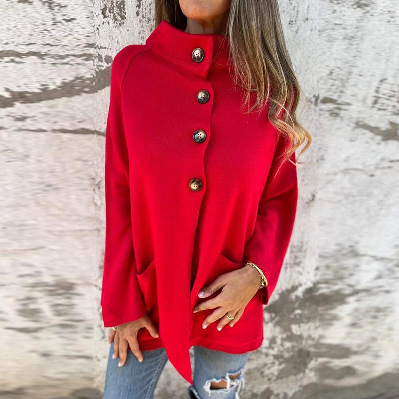 

Жіноча осінньо-зимова куртка з високою горловиною та довгими рукавами, однобортна, повсякденна, модна, вільного крою, легке пальто S червоний