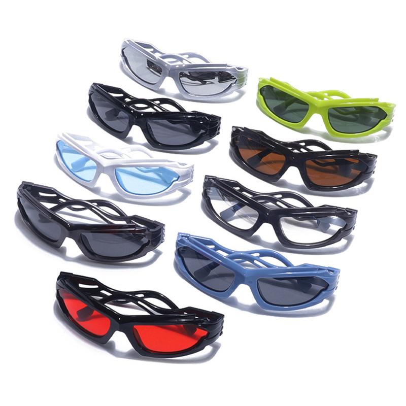 SO&EI Ins Popular Fashion Cat Eye Sports Driving Sunglasses Men Vintage Punk Gradient Mirror Goggles Women Hollow Shades UV400