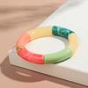 Retro Chunky Bamboo Curved Tube Acrylic Bracelets for Women New Trendy Resin Beaded Stretchy Stack Bangle Couple Jewelry Gifts