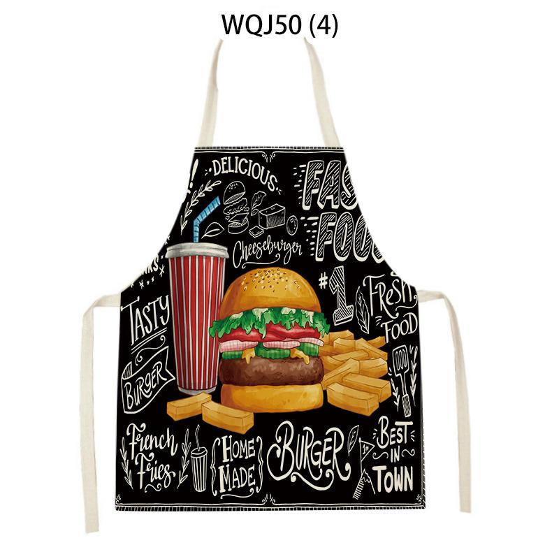 Coffee Hamburger Printed Kitchen Aprons for Adult Kids Household Linen Bib Fruits Vegetables Cooking Baking Apron Cleaning Tool