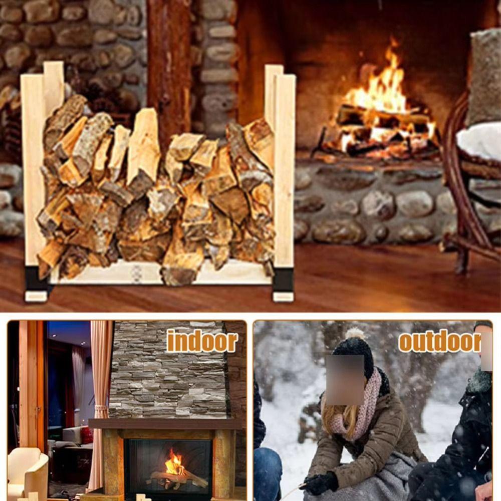 Adjustable Firewood Rack Durable Assemble Firewood Holder Brackets Heavy Duty Space Saving Log Storage Rack Indoor
