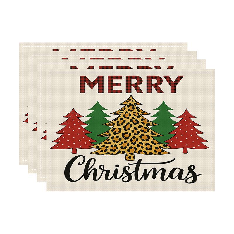 Nordic Style Christmas Festival Square Linen Placemat - Heat Insulation Pad with Digital Print Design.