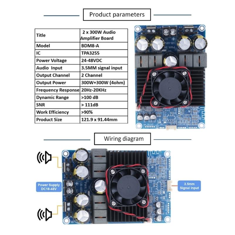 300Wx2 TPA3255 High-powered Digital Amplifier Board Two Channel Power Amplifier Board Support Multiple Inputs