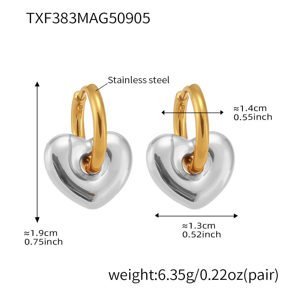 Qiong Yao 18K Gold Plated Stainless Steel Peach Heart Pendant Necklace & Earring Set - Smooth Surface & Elegant Design