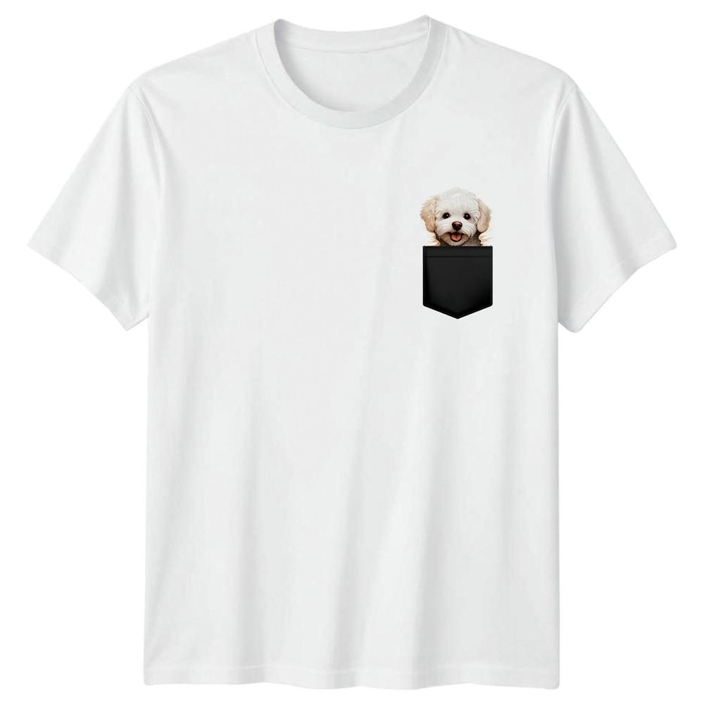 Fluffy White Dog Pocket Dogs Animals Unisexs TShirt Unisexs Tee Graphic Top S