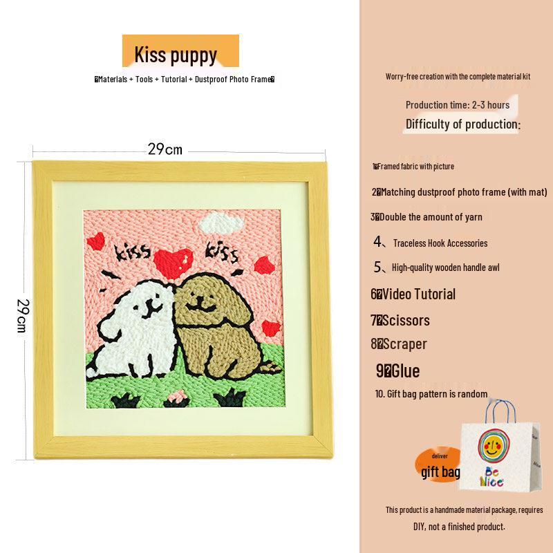 Cute Couple Dog Punch Needle Embroidery Kit – DIY Yarn Painting with Photo Frame, Perfect Handmade Anniversary Gift