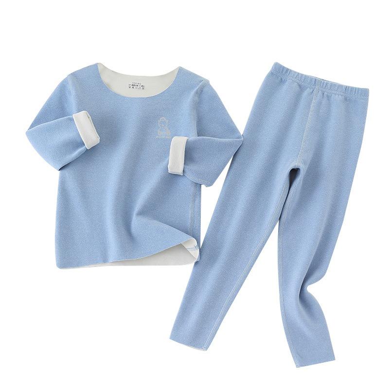 Double-Sided Kids Thermal Underwear Set - Brushed Fleece & Seamless Sides for Home & Base Layer | Warm 2-Piece Pajamas & Loungewear for Boys Girls