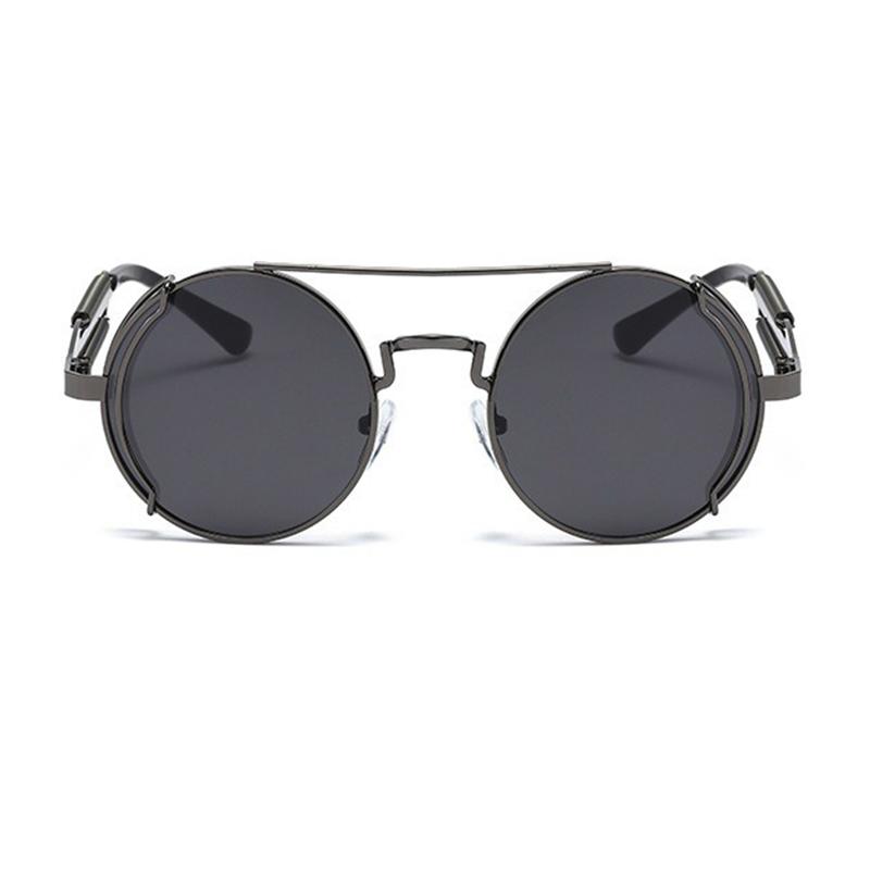 Cyberpunk Round Frame Sunglasses for Men Stainless Steel Hollowed Out Mirror Legs Avant Garde Fashion