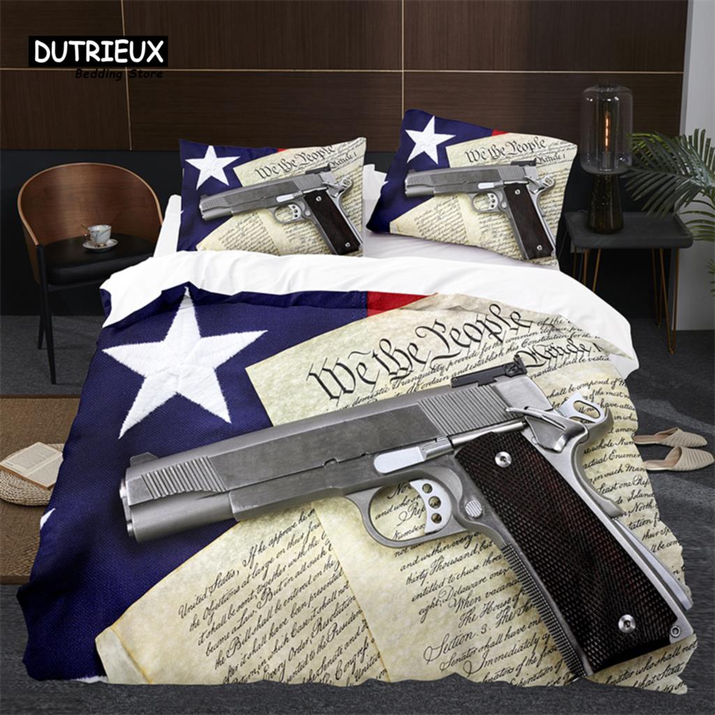 American Flag Comforter Cover Queen Army Guns Military Bedding Set Full King For Boys Teen Man Stars Stripe Usa Flag Duvet Cover