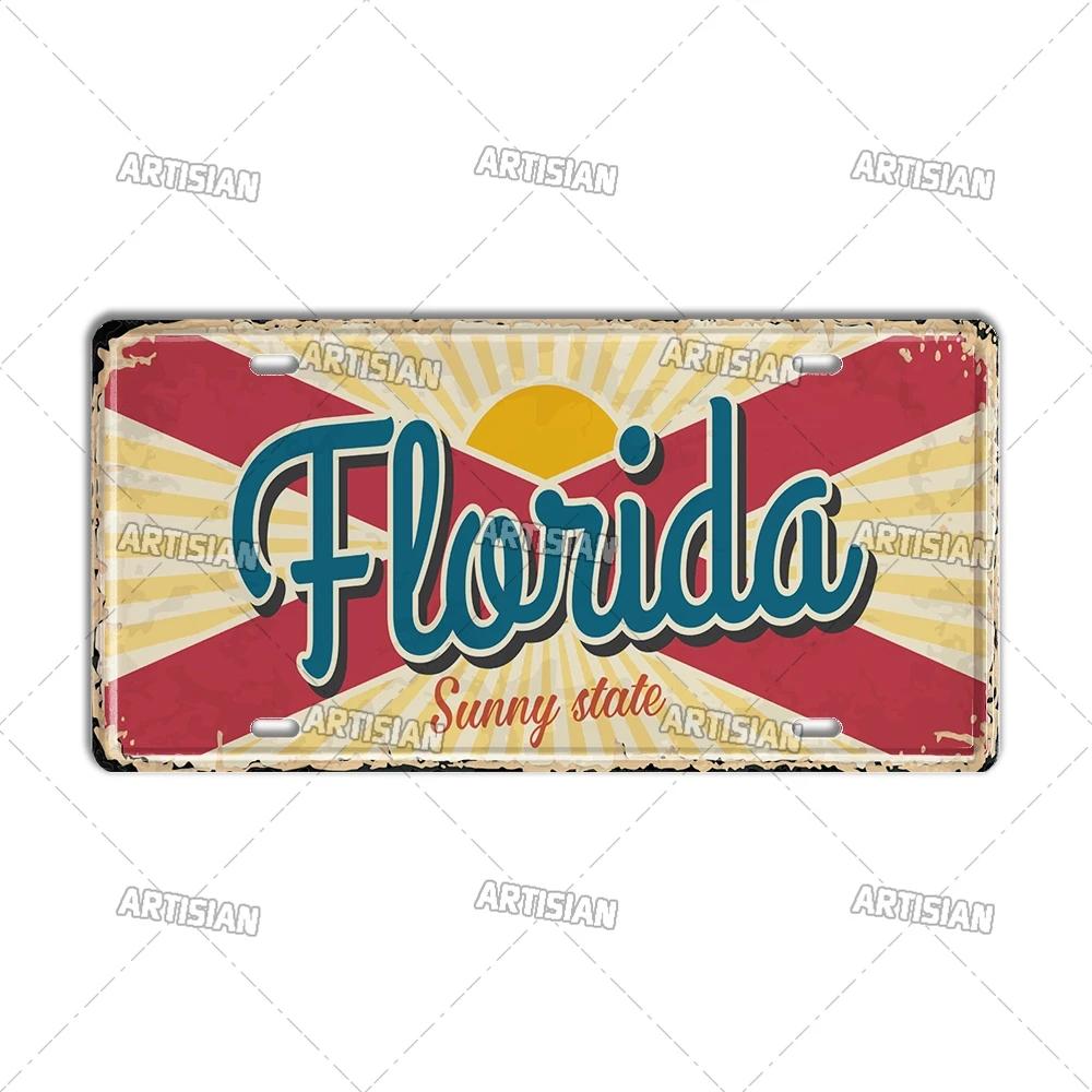 Artisian USA Car Plate Landmark Tin Sign US City State Metal Plaque Wall Decor Garage Bar Pub Club Hotel Cafe Kitchen Home