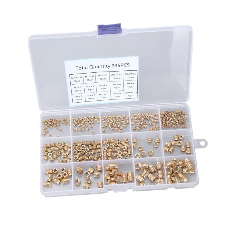 Pack of 335/360 Sturdy Brass Threaded Inserts M2toM6 Knurled Nut for Secure Fastening In Electronics and Plastics