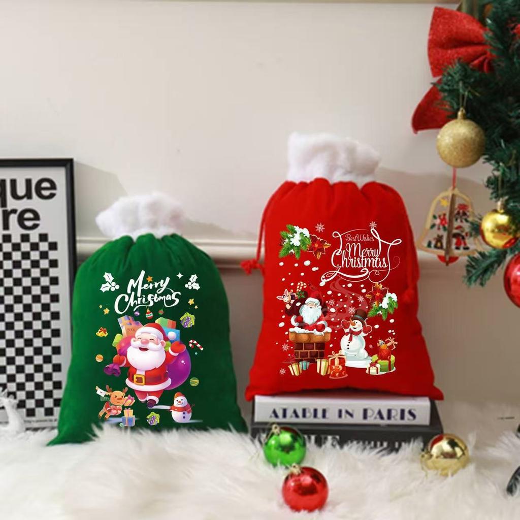 30x40cm Large Christmas Gift Bag Velvet Santa Claus Candy Bags Drawstring Pouch Christmas Eve Party Apple Bag Packaging Bag