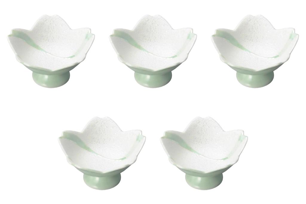 Set of 5 Flowing Water Lustre Cherry Bowls x Arita Ware Small Bowls by Setomonohonpo Blossom-Shaped High-Footed (Green) [11.5 6.5cm] High-Footed