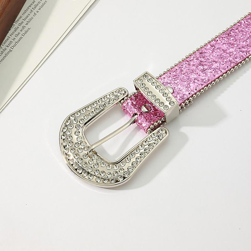 New Buckle Ring Diamond Buckle Black Fresh Sweet Belt Simple Fashionable Versatile Belt
