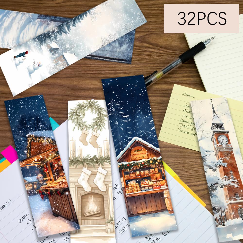 32pcs, Christmas illustration bookmarks, reindeer, Santa Claus, suitable for teachers, readers and book lovers, birthday gift