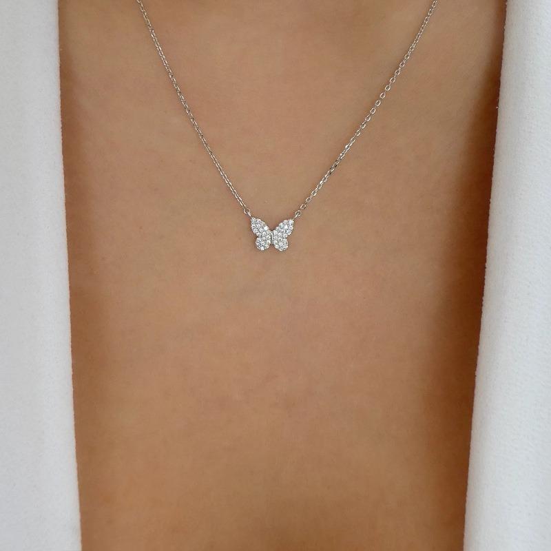 Butterfly necklace new full diamond jewelry simple fashion versatile pendant women's niche collarbone chain