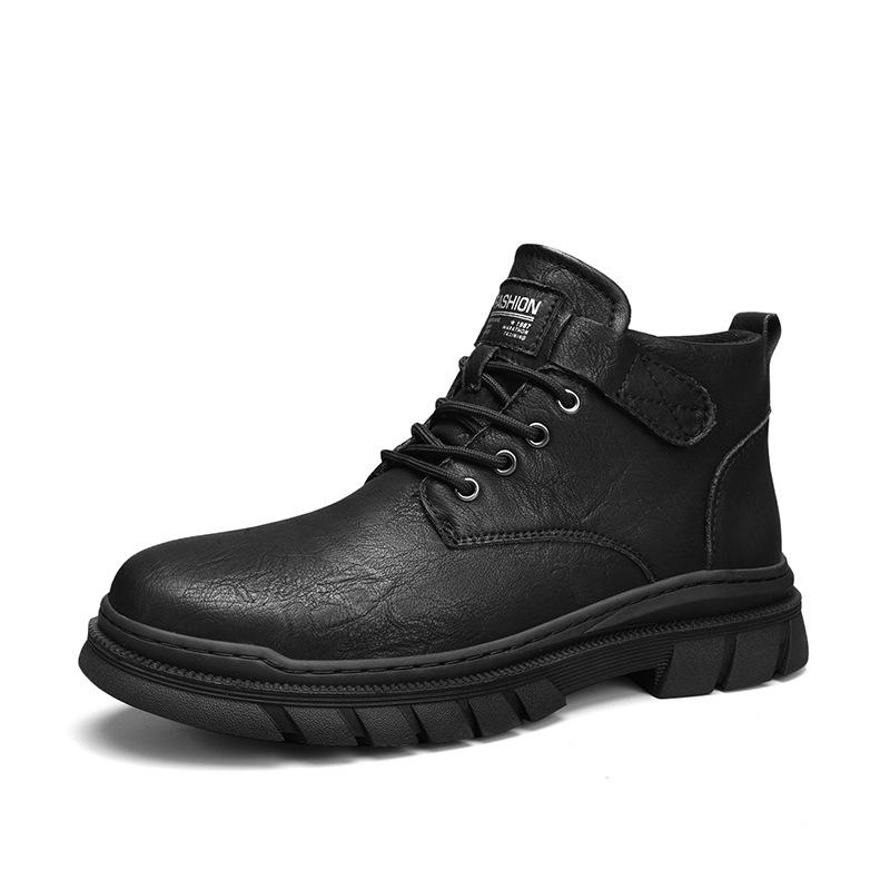 Autumn New Martin Boots Winter Velvet Warm High-top Tooling Leather Boots Medium-top British Casual Leather Shoes