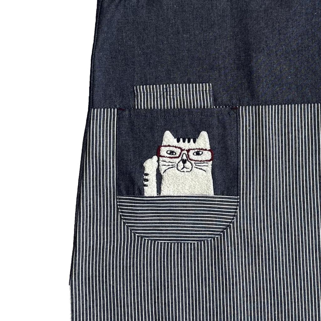 Kusguru Japan Side Button Dyed Denim Nekomaruke Navy Sizes Apron, Style, (Cat) 2510015, Blue, M-L