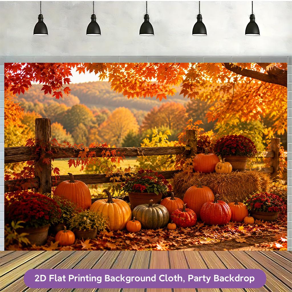 1 Piece of 2D Flat Background Fabric, Autumn Pumpkin Farm Scene Polyester Banner Decoration, Suitable for Living Roomzyc