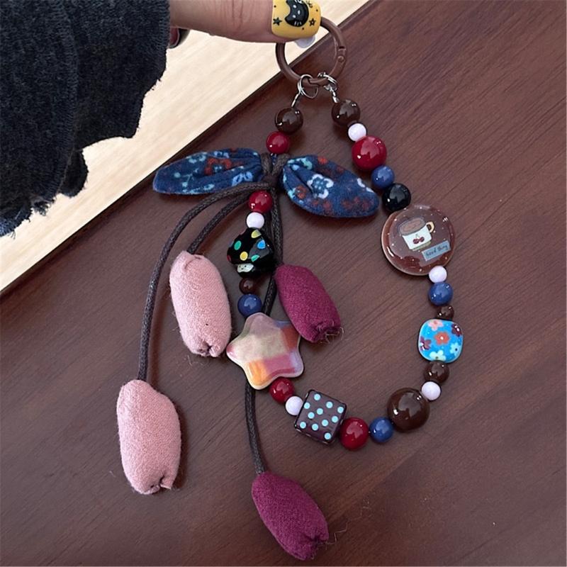 Stilvoller Handbemalter Ombre Stern Stoff Blume Schlüsselanhänger Stabiles PVC-Seil Unisex Schlüsselanhänger Taschenzubehör