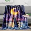 Cat reaches moon reflection Print Adult Children Warm Blankets Home Travel Car Soft and Comfortable Suitable for all seasons