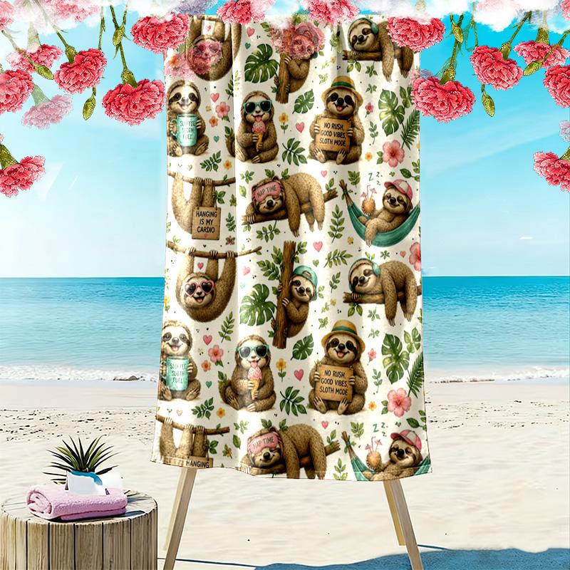 Sloths Print Beach Towel, Large Soft Quick Dry Towel for Beach Camping Swimming
