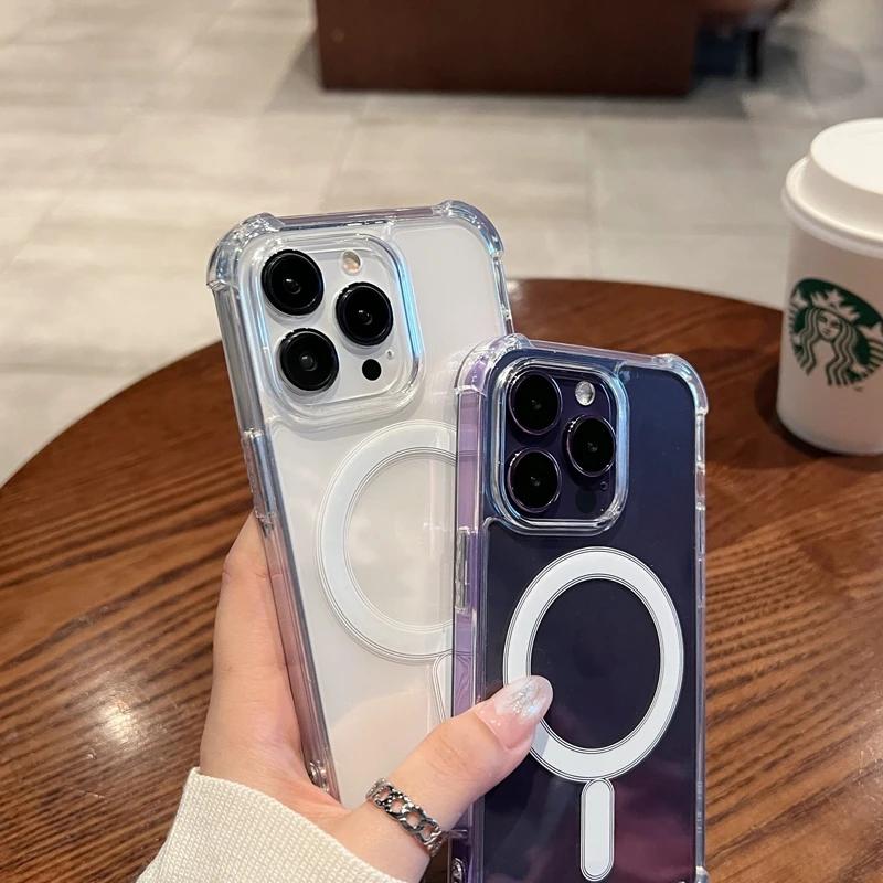 Shockproof Magnetic Clear Case For iPhone 16 15 14 13 11 12 Pro Max 15 Plus Magsafe Wireless Charge Acrylic Transparent Cover