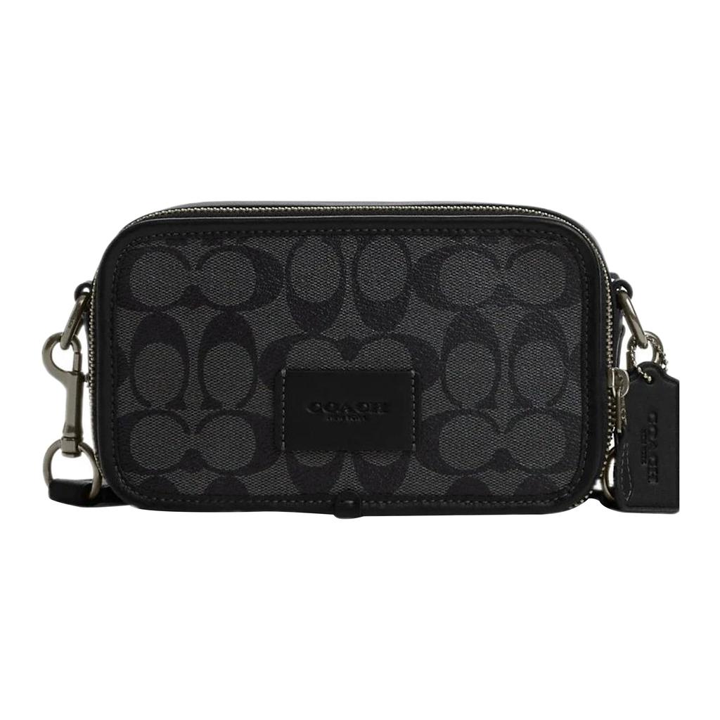 Coach Wyatt 19 Zip Closure Signature Coated Canvas With Smooth Calfskin Shoulder Bag Crossbody Bag Small Men Shoulder Bag Black CM109-QBMI5