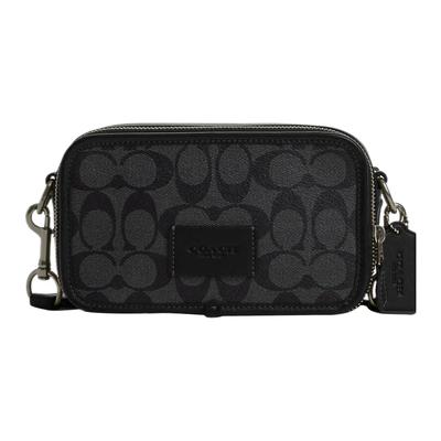 Coach Wyatt 19 Reißverschluss Signatur beschichtetes Canvas mit glattem Kalbsleder Umhängetasche Crossbody-Tasche Kleine Herren-Umhängetasche Schwarz CM109-QBMI5