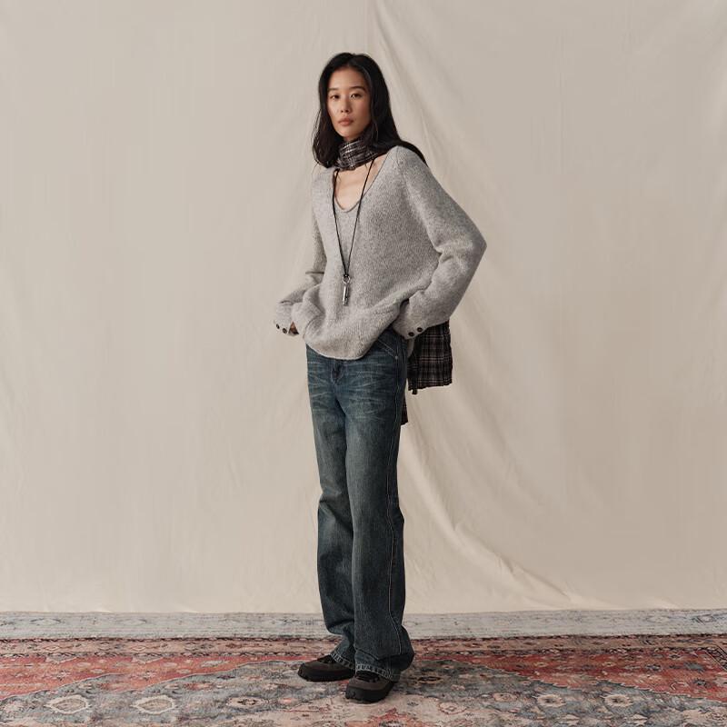 GREEN BELT Women's V-Neck Wool Blend Knit Sweater