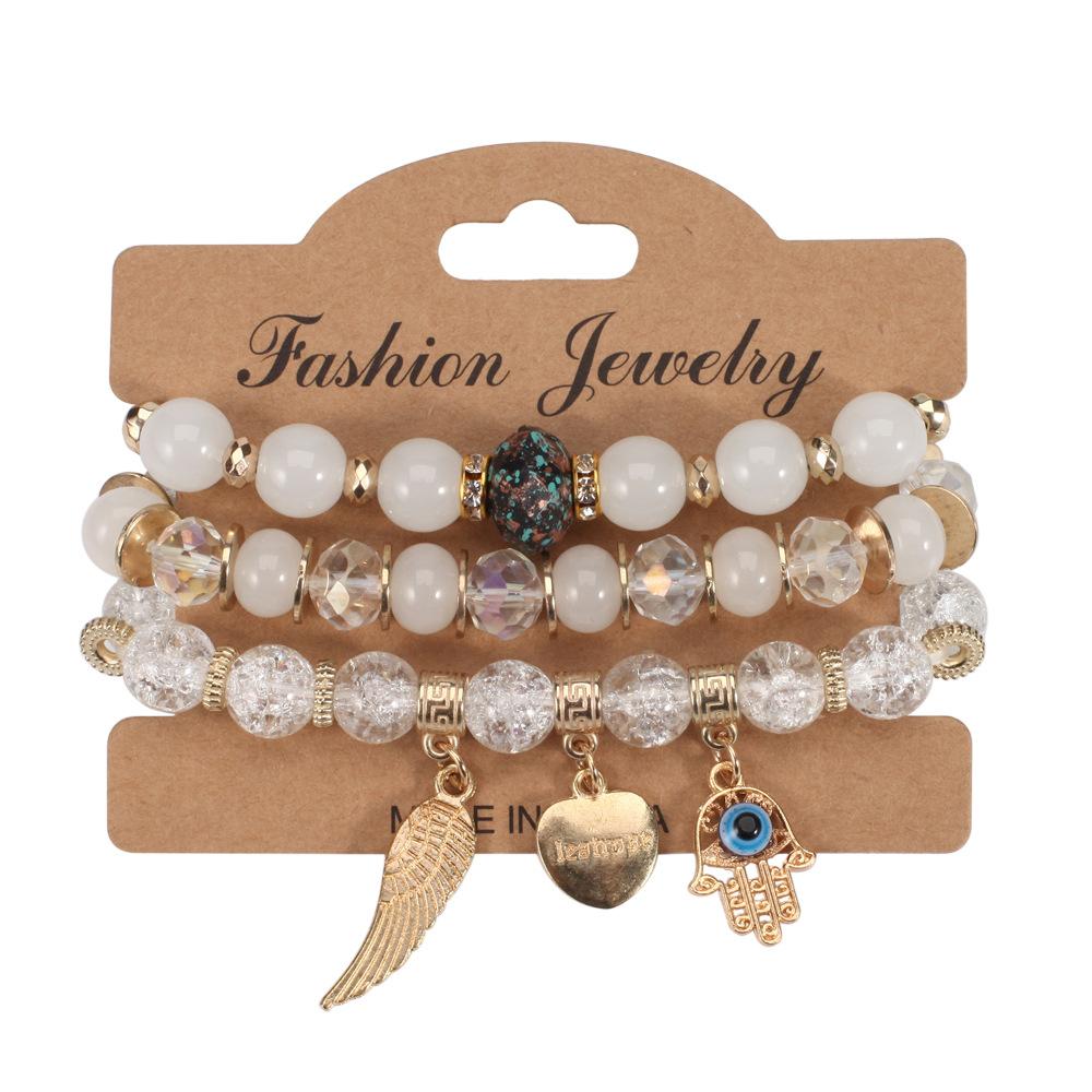 Bohemian Multi-layer Elastic Bracelet Devil's Eye Wings Love Glass Bead Bracelet New Bracelet