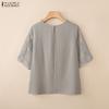 ZANZEA Women Casual Round Neck Lace Splice Half Sleeve Blouse