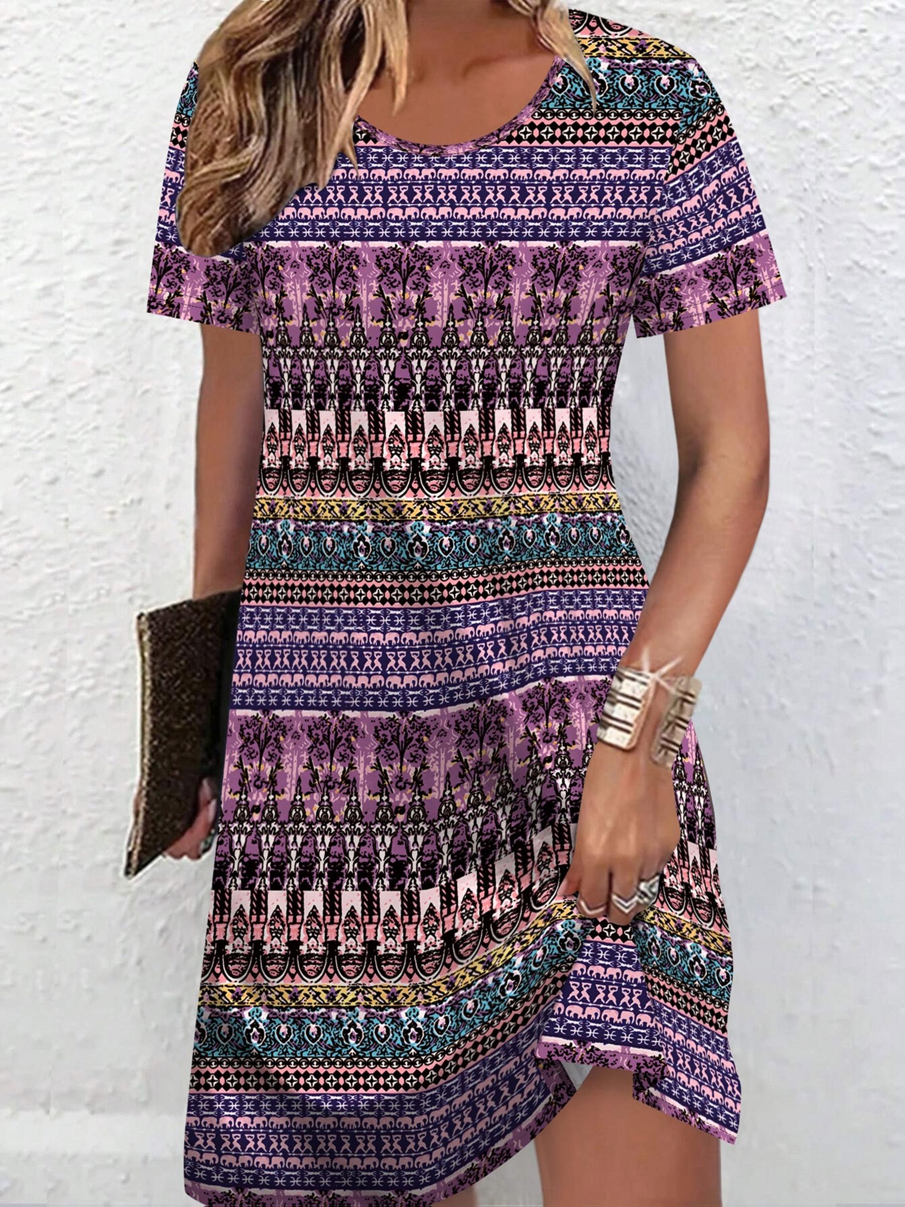 

2D Printed Ethnic Retro Fashion Elegant Vacation Abstract Painting Bohemian Geometric Striped Color Block Splicing Floral Plant Graphic Full Print Bre XS дубильна кора