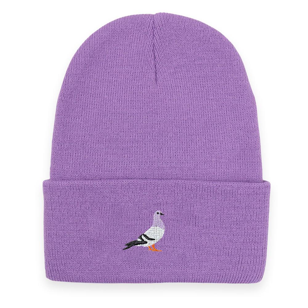 Men's and women's knitted hats for autumn and winter, warm pigeon embroidery pattern pullover, brimless woolen hat
