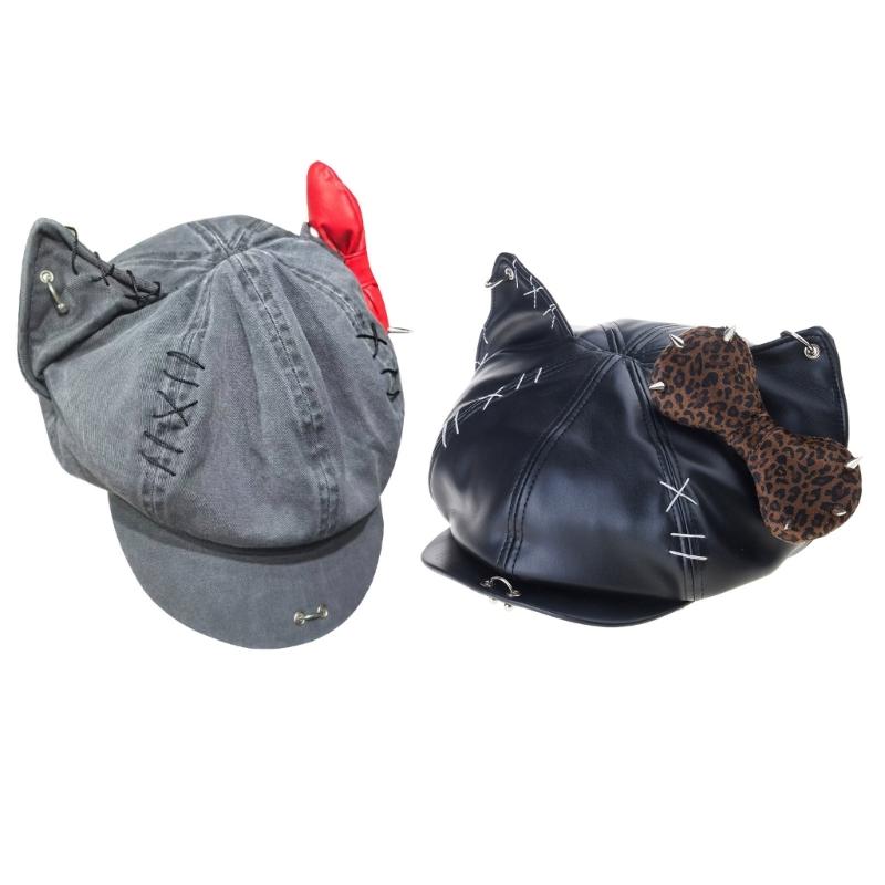 Rivet Studded Beret Hat for Lady Girl Fashion 2000s Octagonal Hat Driver Hat Girl Skull Caps All Matching Rocker Hat