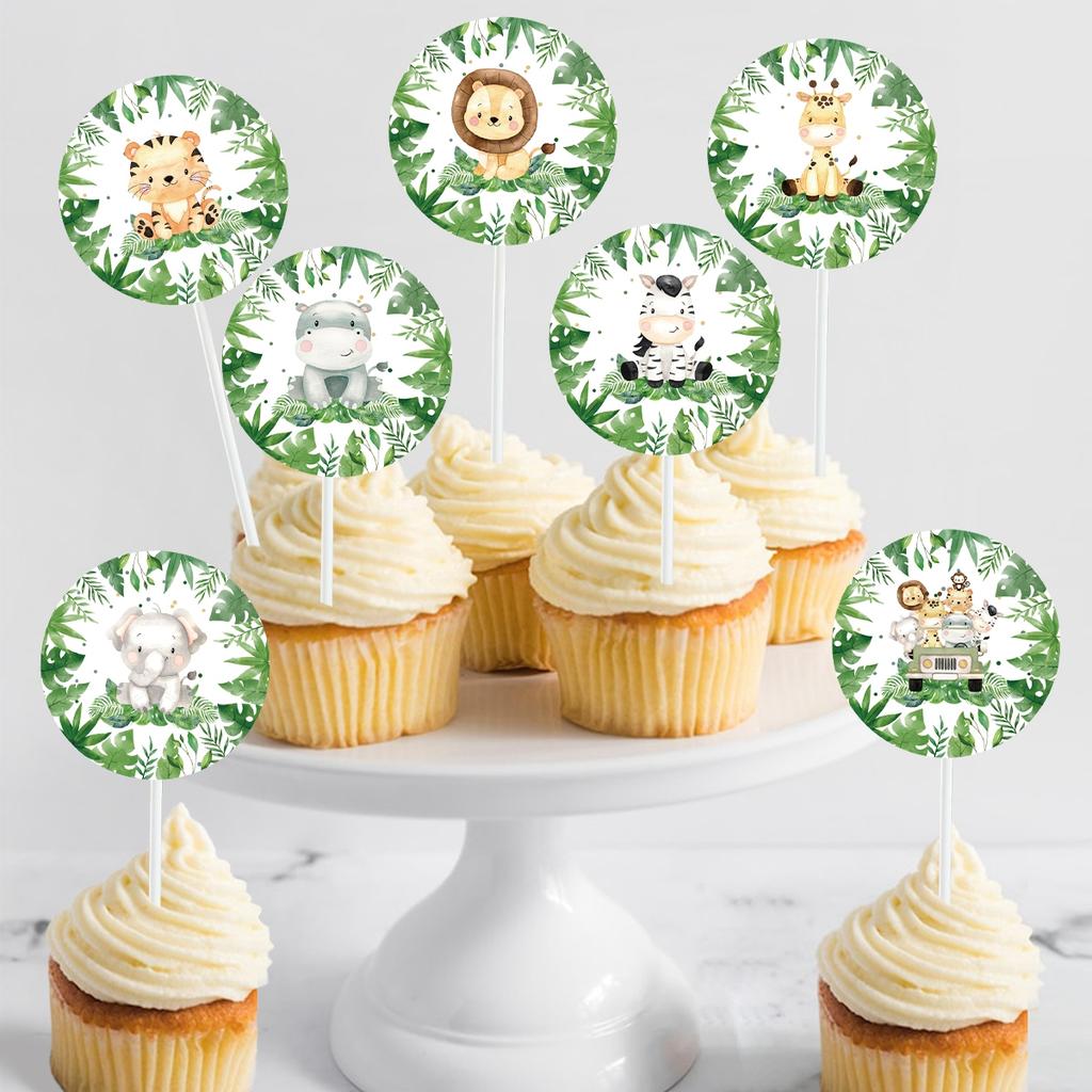 Animal Style Cake Topper Jungle Animal Theme Birthday Party Cake Decor Baby Shower Family Event Party Cake DIY Decor Supplies