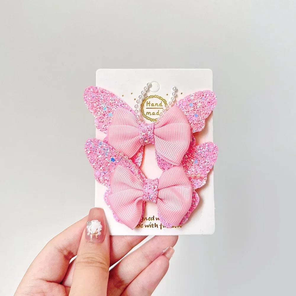 BABY BOWS 2Pcs/Set Glitter Butterfly Hair Clips for Women Girls Hairpins Children Cute Barrettes Kids Headwear Hair Accessories