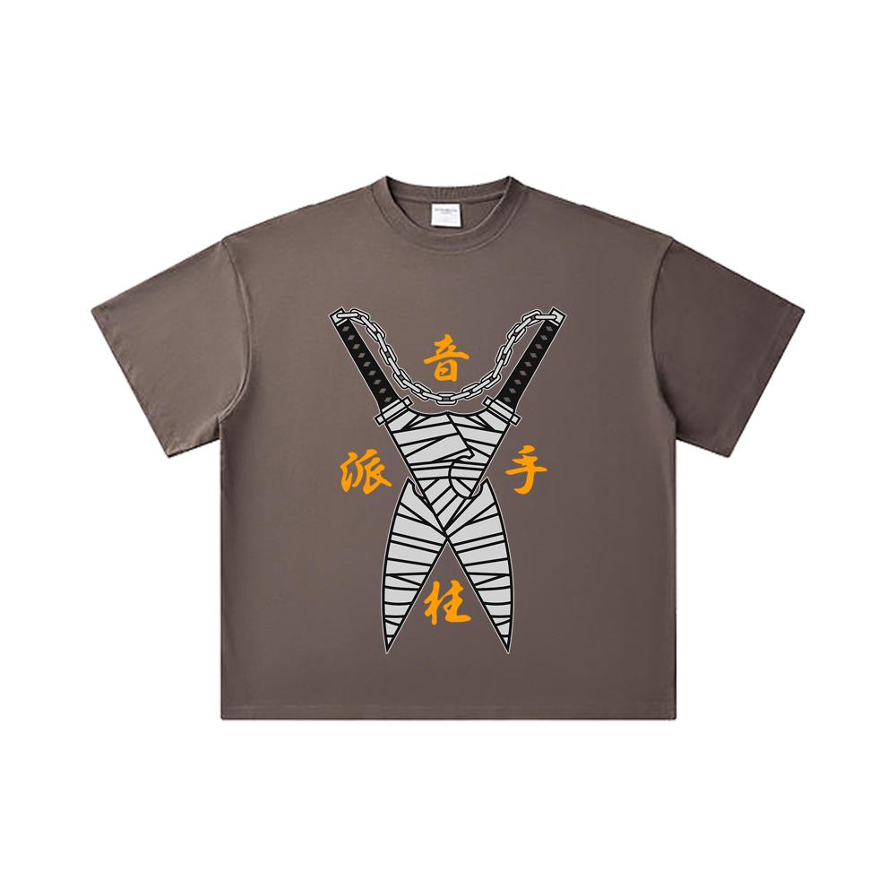 260 GSM Double Yarn 32 Count 100% Cotton Demon Slayer V65 Uzui Print Unisex Heavy Cotton T Shirt