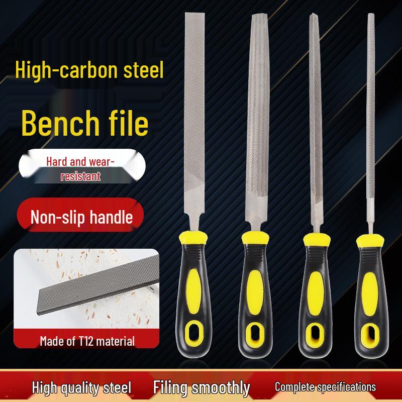 High Carbon Steel File Set: Triangle, Flat, Semi-circular Files for Woodworking and Metal Grinding Round File 6-inch - 1 pc
