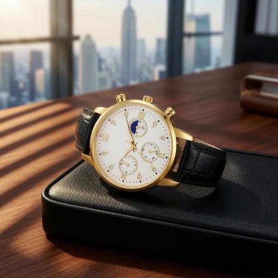 Men's Analog Quartz Watches Minimalist Three-Hand Watch Leather Strap Classic Business Watch for Fathers Husbands Gifts