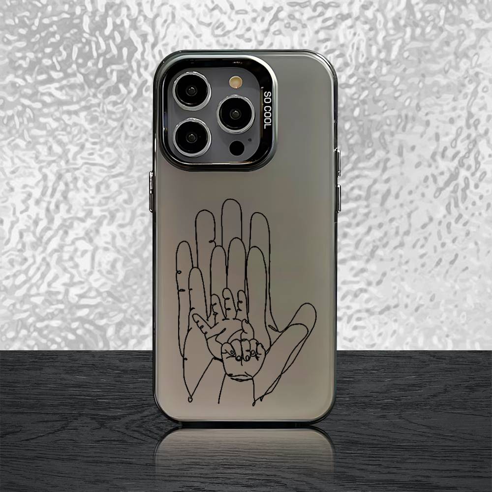 

Mom Daughter Son Dad Hold Hands Phone Case For iPhone 16,15,14,13,12,11,Pro,Max,Plus,Mini,SE Grey Black Matte Laser Back Cover iPhone14pro