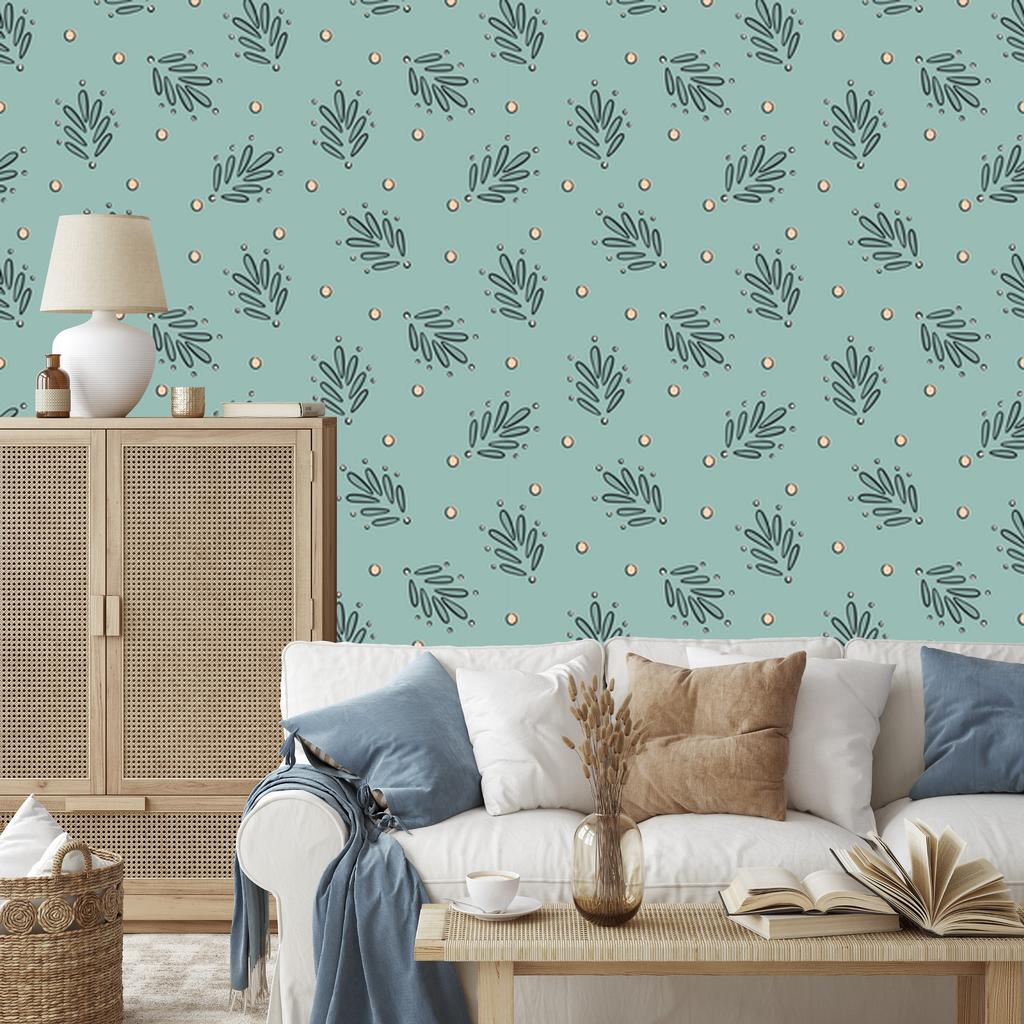 Wallpaper Small Flowers Sea and Gray for Living Room and Bedroom 50x1000