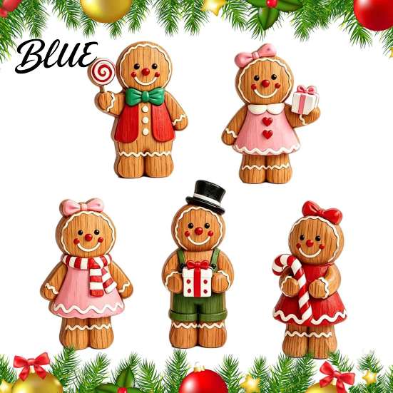 Holiday Tabletop Decor Cartoon Gingerbread Wooden Ornament Double-sided Printed Desktop Figurines Style Decorative Craft for Home And Party Display