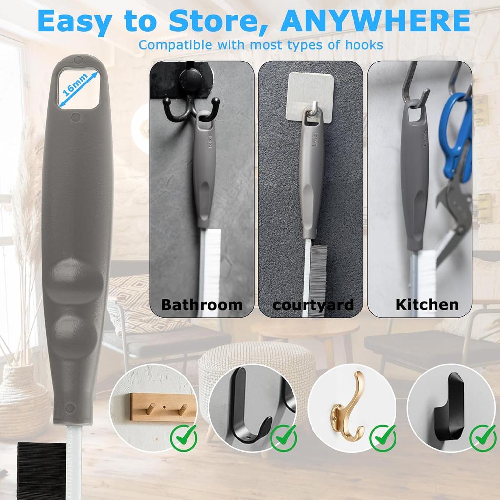 2Pcs Crevice Cleaning Brush, Lescli Hard Bristle Multi-Purpose Cleaning Tools, 2025 New Ergonomic Right Hand Handle Design Grout Brush, Small