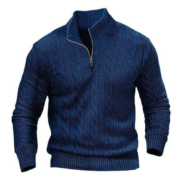 Men's Plus Size Cable Knit Half-High Collar Zipper Sweater - Autumn/Winter Casual Pullover