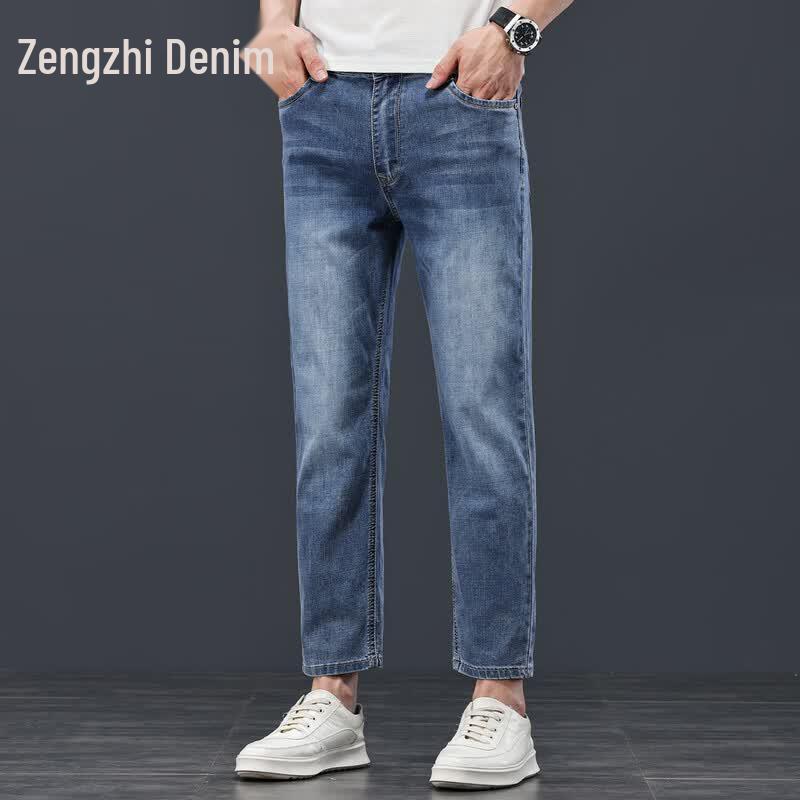 Zengzhi Men s Slim Fit Heavy Washed Cropped Jeans 35